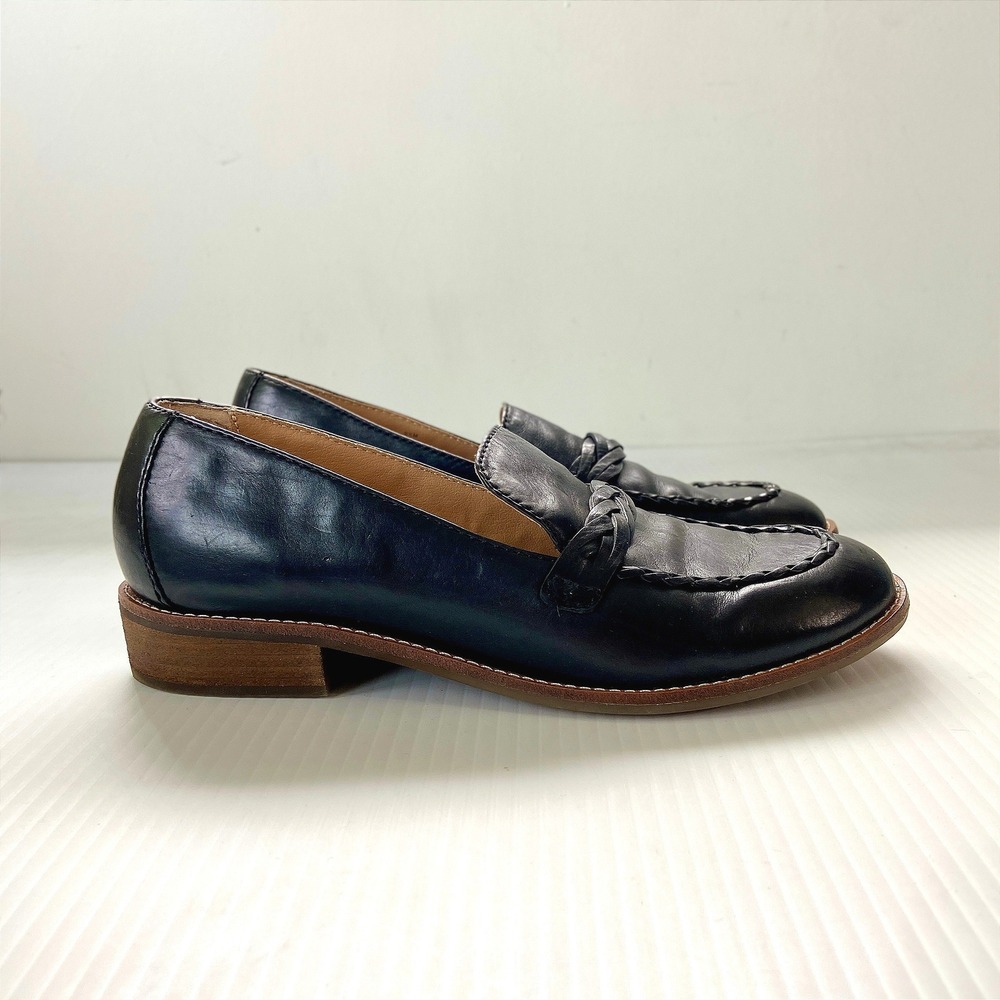 Earth Shoes Edie Black Leather Braided‎ Loafer Shoes Womens 6.5